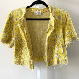 Monica Cappellini Fringe Short Sleeve Blazer Yellow Gray EU 42